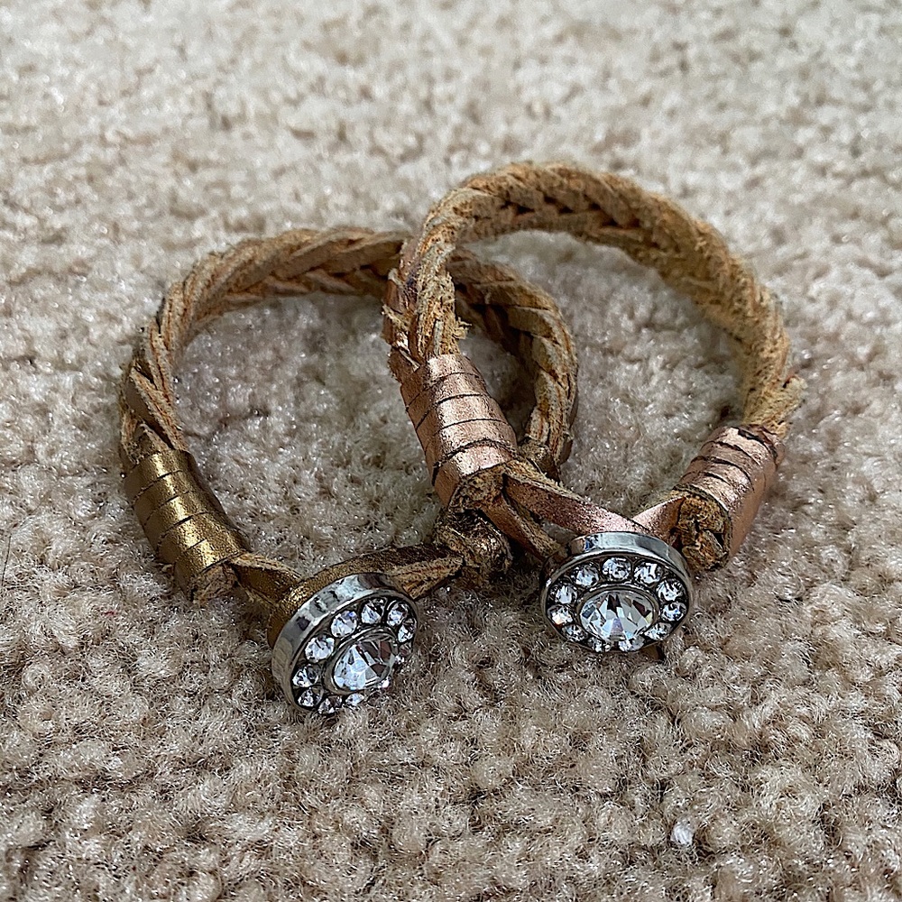 2 SET LEATHER (BROWN/ROSE GOLD) SHINE BRACELETS